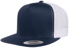 Load image into Gallery viewer, Yupoong Flat Bill Trucker 2 Tone Snap-Back Embroidery