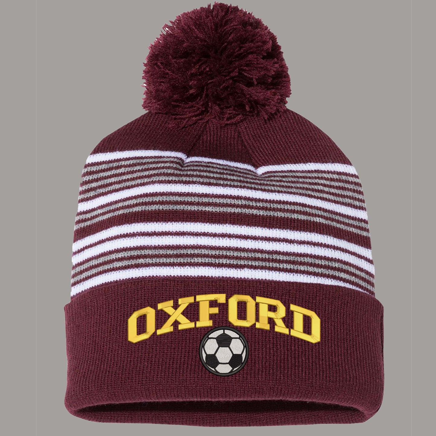 OAHS Soccer Striped Pom-Pom Cuffed Beanie