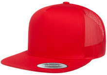 Load image into Gallery viewer, Yupoong Flat Bill Trucker Solid Color Snap-back Embroidery